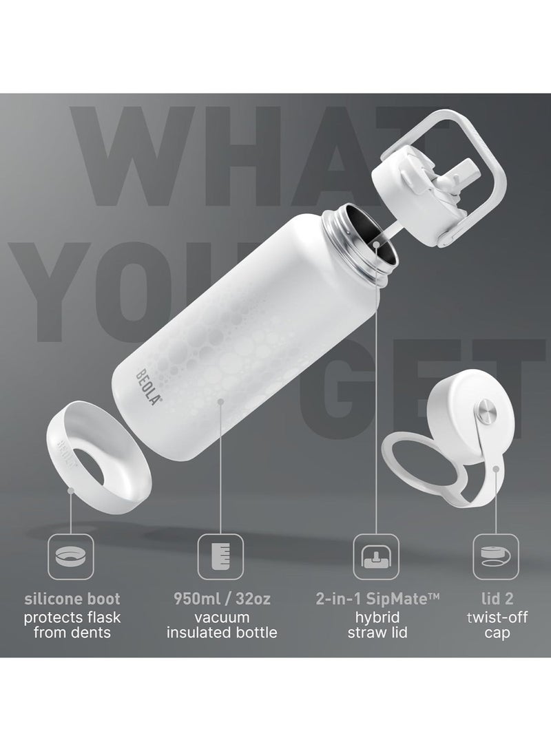 BEOLA 950ml Water Bottle 18/8 Stainless Steel 304 Double Wall Insulated Thermos Bottle with Straw Lid and wide mouth, 2 lids included, Hot Cold Liquids Sports Bottle bella, 32oz (Classic white) - Image 2