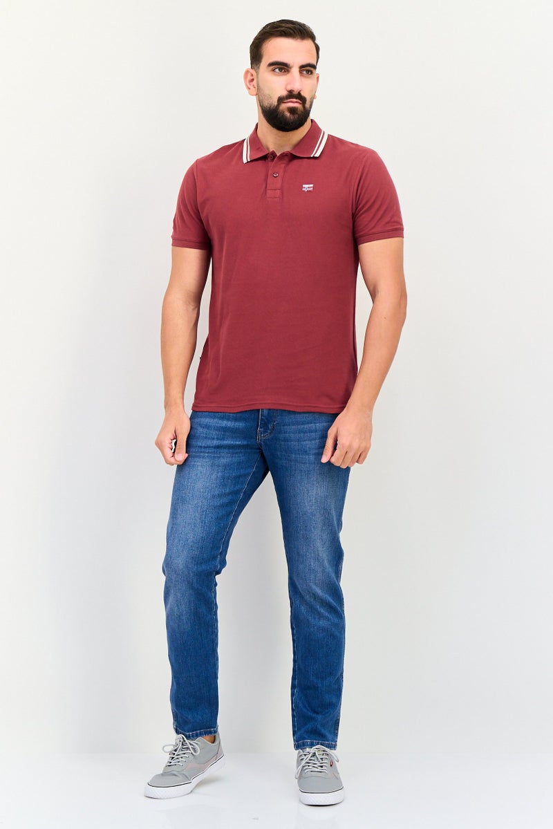 Nordland قميص بولو قصير الأكمام بتصميم عادي للرجال بشعار العلامة التجارية، مارون داكن - Image 4