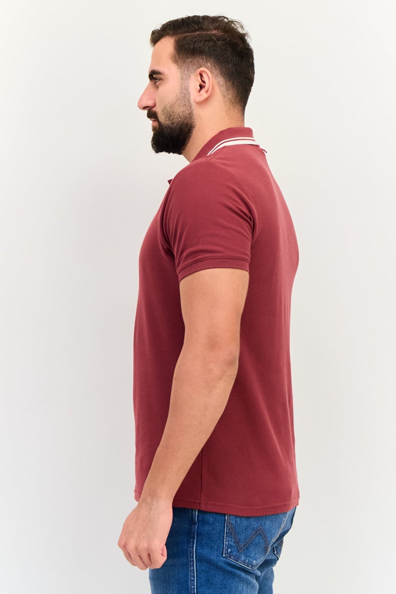 Nordland قميص بولو قصير الأكمام بتصميم عادي للرجال بشعار العلامة التجارية، مارون داكن - Image 2