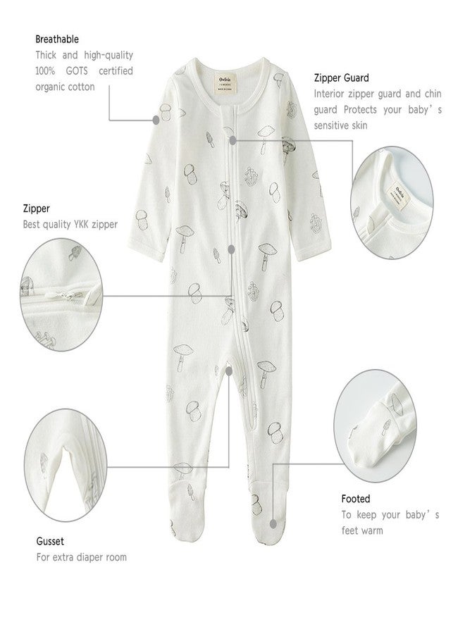 Owlivia Organic Cotton Baby Pajamas, Boys Girls Zip Front Sleep 'N Play, Footed Sleeper, Long Sleeve(3-6 Months, Ivory White) - Image 5