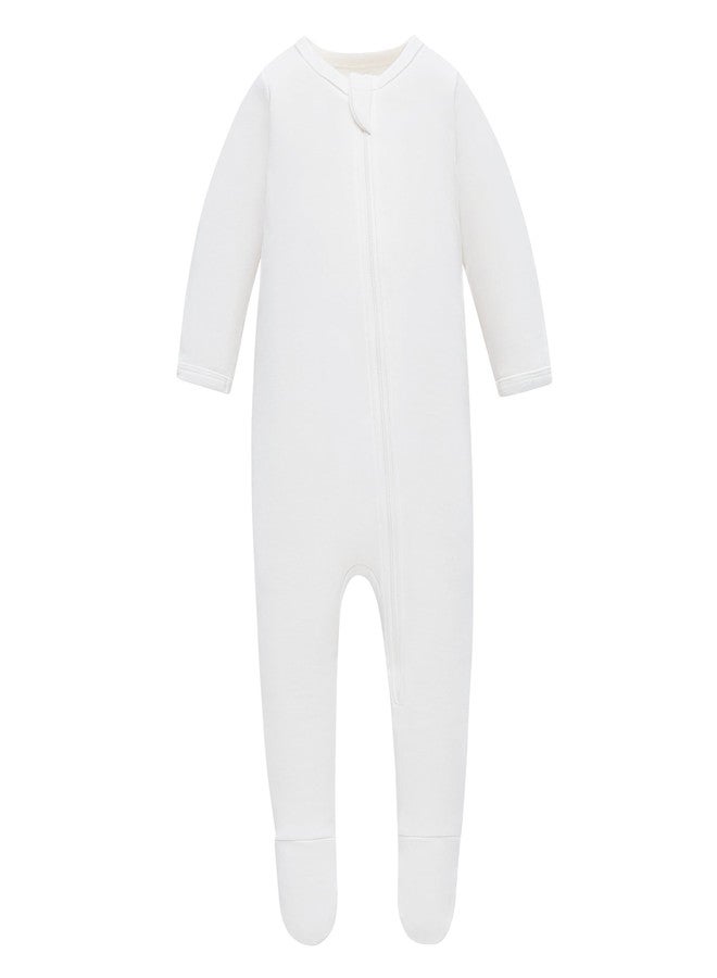 Owlivia Organic Cotton Baby Pajamas, Boys Girls Zip Front Sleep 'N Play, Footed Sleeper, Long Sleeve(3-6 Months, Ivory White) - Image 1