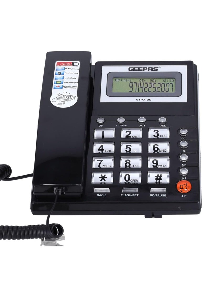 GEEPAS Geepas GTP7185 Executive With Caller ID and 3-Mode IDD Key Lock , Caller ID Recording 15 Out and 50 Incoming Calls With Auto Redial, Addition FSK and DTMF Dual System with Loud Speaker for Hands Free  - Image 1