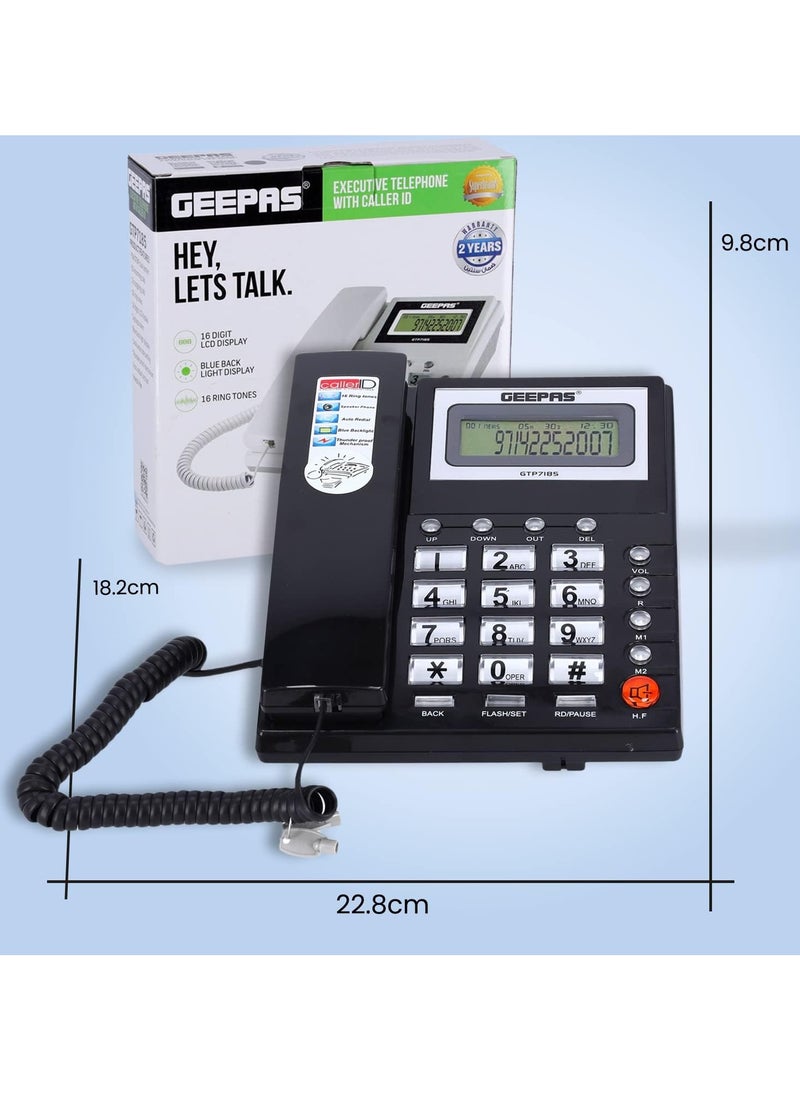 Geepas GTP7185 Executive With Caller ID and 3-Mode IDD Key Lock , Caller ID Recording 15 Out and 50 Incoming Calls With Auto Redial, Addition FSK and DTMF Dual System with Loud Speaker for Hands Free