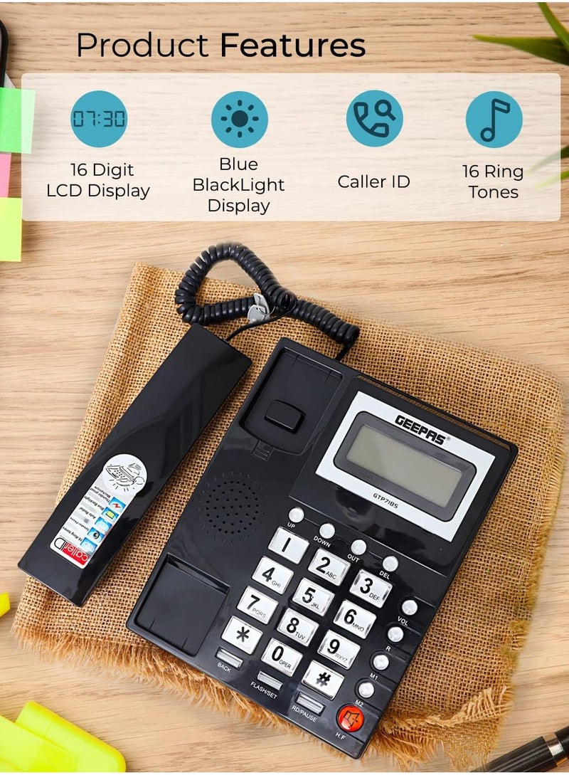 Geepas GTP7185 Executive With Caller ID and 3-Mode IDD Key Lock , Caller ID Recording 15 Out and 50 Incoming Calls With Auto Redial, Addition FSK and DTMF Dual System with Loud Speaker for Hands Free