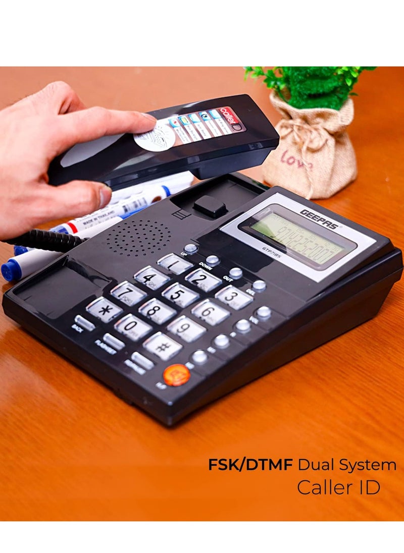 Geepas GTP7185 Executive With Caller ID and 3-Mode IDD Key Lock , Caller ID Recording 15 Out and 50 Incoming Calls With Auto Redial, Addition FSK and DTMF Dual System with Loud Speaker for Hands Free