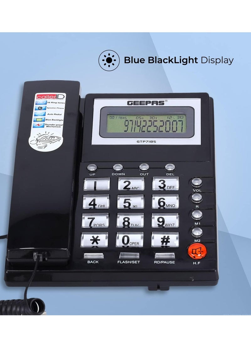 Geepas GTP7185 Executive With Caller ID and 3-Mode IDD Key Lock , Caller ID Recording 15 Out and 50 Incoming Calls With Auto Redial, Addition FSK and DTMF Dual System with Loud Speaker for Hands Free