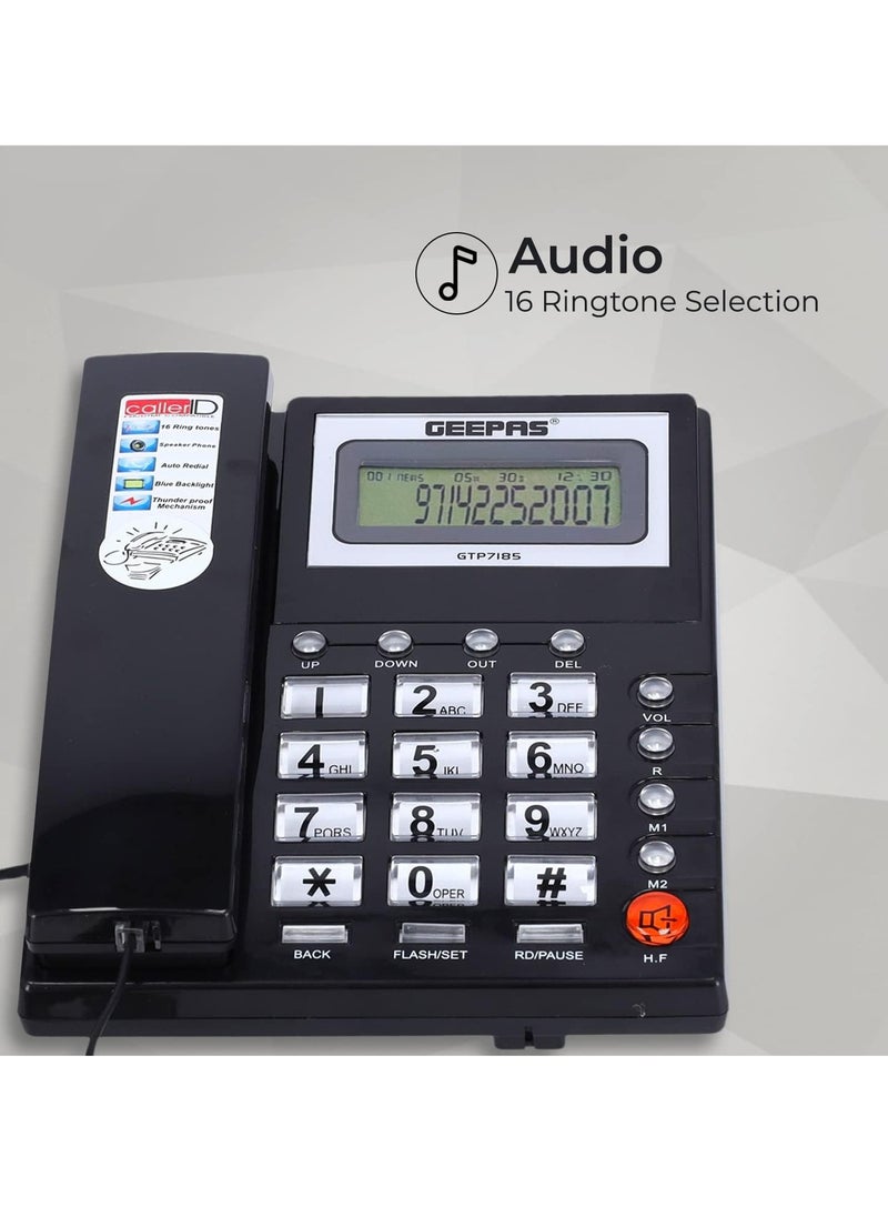 Geepas GTP7185 Executive With Caller ID and 3-Mode IDD Key Lock , Caller ID Recording 15 Out and 50 Incoming Calls With Auto Redial, Addition FSK and DTMF Dual System with Loud Speaker for Hands Free