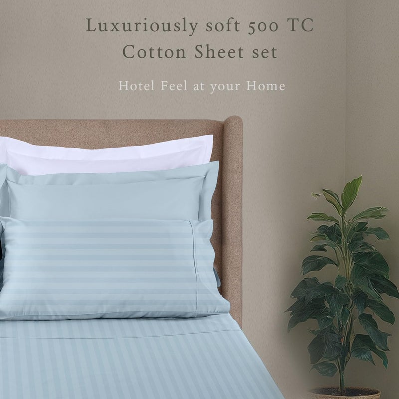 Threadmill 500 Thread Count Twin Size Damask Stripe, 3 Pc Luxury Cotton Bedding Set, Breathable Light Blue Sheets with 15" Elasticized Deep Pocket, 1 Pillowcase & Free Tote Bag - Image 2