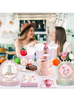 ThePartyPopper Elegant Floral Tea Party Tableware Set Paper Plates, Napkins, Tea Cups Set  - Image 5