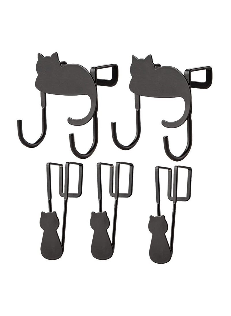 5Pcs Over Cabinet Door Hooks, Cute Cat Hooks Narrow Hook Heavy Duty Towel Wardrobe Drawer Stainless Steel S for Kitchen Bathroom - Image 1
