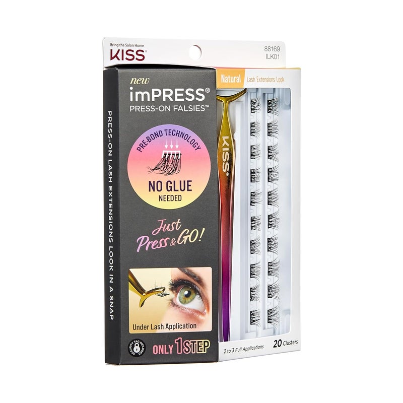 إمبريس رموش imPRESS فالسيز ذاتية اللصق، رموش ضغط، 12-14مم حجم طبيعي، أسود، بدون غراء، شريط غير مرئي، 36 عنقود وملقط - Image 3
