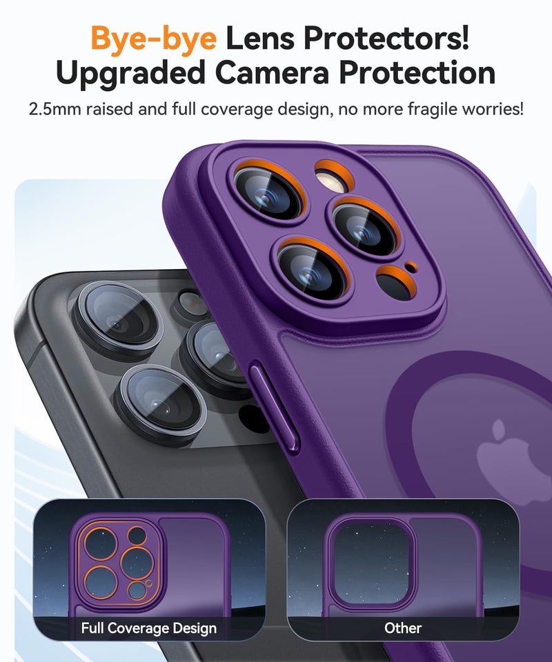 كانشن CANSHN Magnetic Compatible with iPhone 14 Pro Max Case(6.7 Inch), Upgraded [Full Camera Protection] [Compatible with Magsafe] [Translucent Matte] Shockproof Protective Phone Case Cover - Deep Purple - Image 3