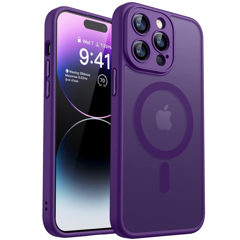 كانشن CANSHN Magnetic Compatible with iPhone 14 Pro Max Case(6.7 Inch), Upgraded [Full Camera Protection] [Compatible with Magsafe] [Translucent Matte] Shockproof Protective Phone Case Cover - Deep Purple - Image 1
