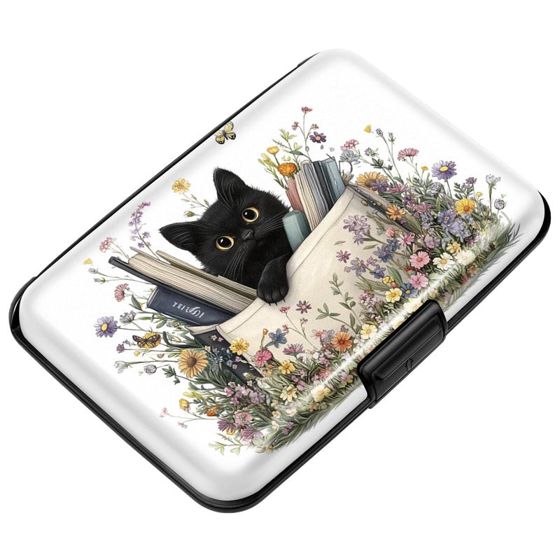 Coco Rossi Credit Card Holder RFID Aluminum Wallet Card Case Mini Business Cards Holder Metal ID Case for Men Women, Cat & Books - Image 1