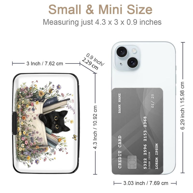 Coco Rossi Credit Card Holder RFID Aluminum Wallet Card Case Mini Business Cards Holder Metal ID Case for Men Women, Cat & Books - Image 4