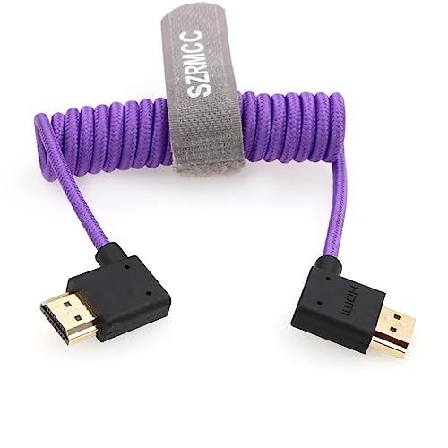 SZRMCC 8k 2.1 HDMI to HDMI Ultra High Speed Coiled Braided Cable for Z Cam E2 Sony FX6 FX9 Canon EOS C70 C300 Portkeys BM5 Atomos Ninjav V Shogun Monitor Left Right Angle - Image 1