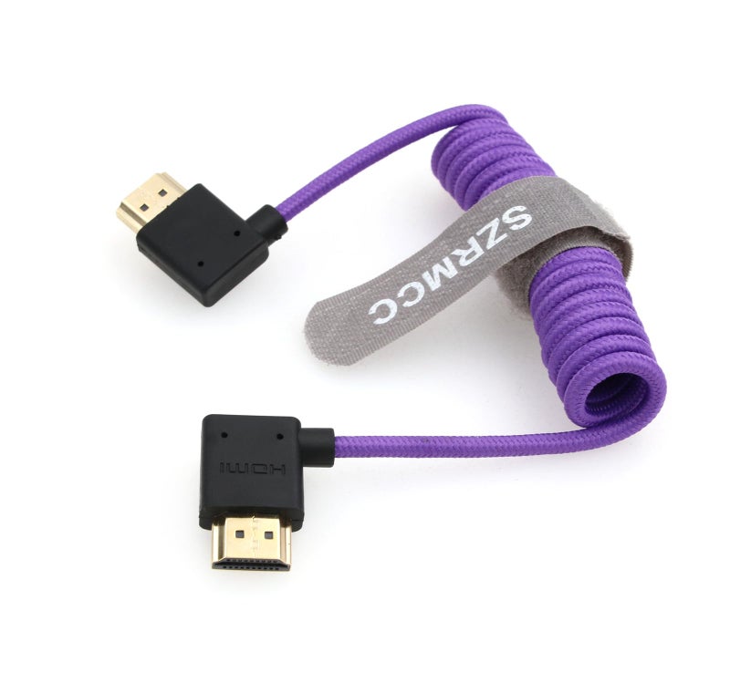 SZRMCC 8k 2.1 HDMI to HDMI Ultra High Speed Coiled Braided Cable for Z Cam E2 Sony FX6 FX9 Canon EOS C70 C300 Portkeys BM5 Atomos Ninjav V Shogun Monitor Left Right Angle - Image 2