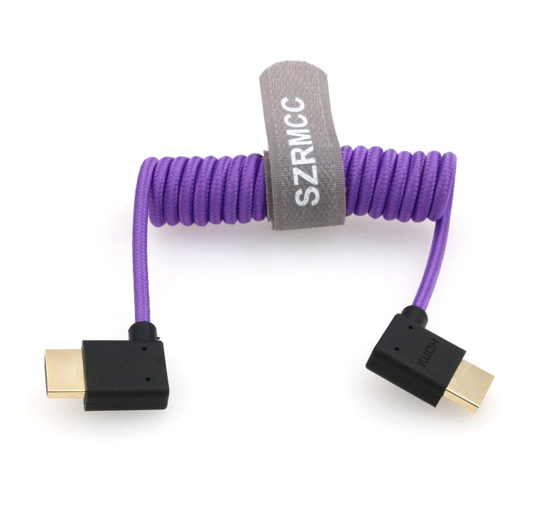 SZRMCC 8k 2.1 HDMI to HDMI Ultra High Speed Coiled Braided Cable for Z Cam E2 Sony FX6 FX9 Canon EOS C70 C300 Portkeys BM5 Atomos Ninjav V Shogun Monitor Left Right Angle - Image 4
