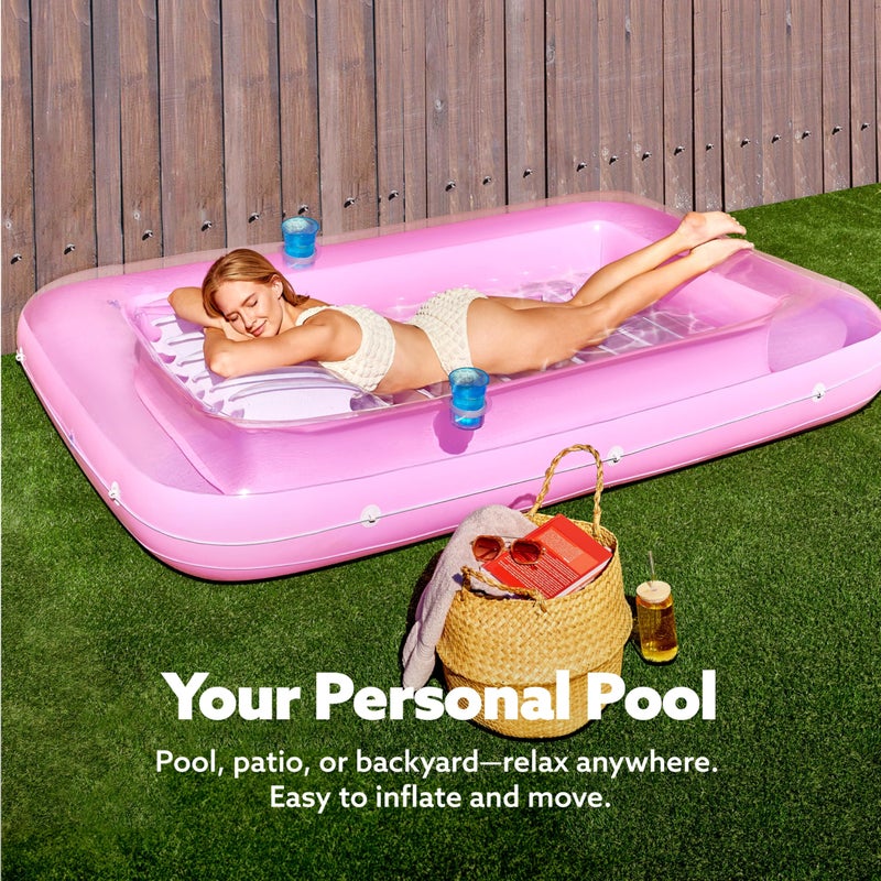 SLOOSH Inflatable Tanning Pool Lounger Float, 85" x 57" Extra Large Pool Floats Adult with Pillow, 4 in 1 Suntan Tub Raft Floatie,Sunbathing Bed Lounge for Water Blow Up Ball Pit, XL-Pink White - Image 3