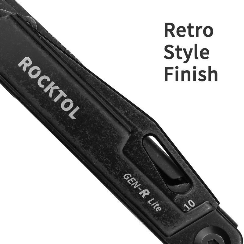 ROCKTOL أداة متعددة ROCKTOL Gen-R Lite، أسود ريترو، سكين جيب EDC بشفرة VG10، أداة متعددة مدمجة 15 في 1 مع مفك براغي، مقص كبير، كاسر زجاج، غلاف جلد، خفيف الوزن للتنزه، التخييم - Image 3