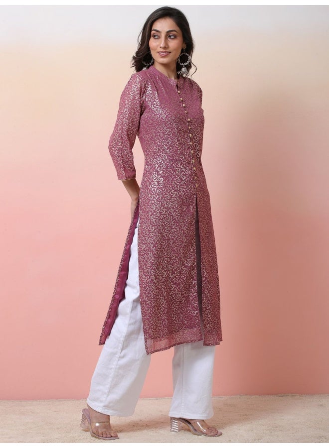AKS Rose Gold Print Georgette Kurta - Image 3