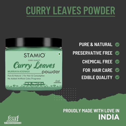 STAMIO Hair Care 2 Products Combo 180 gm - Amla and Curry Leaves Powder for Mask, Pack, Anti-Dandruff, Shine | Natural Powders Kit | In Jar (100gm + 80gm) - Image 3