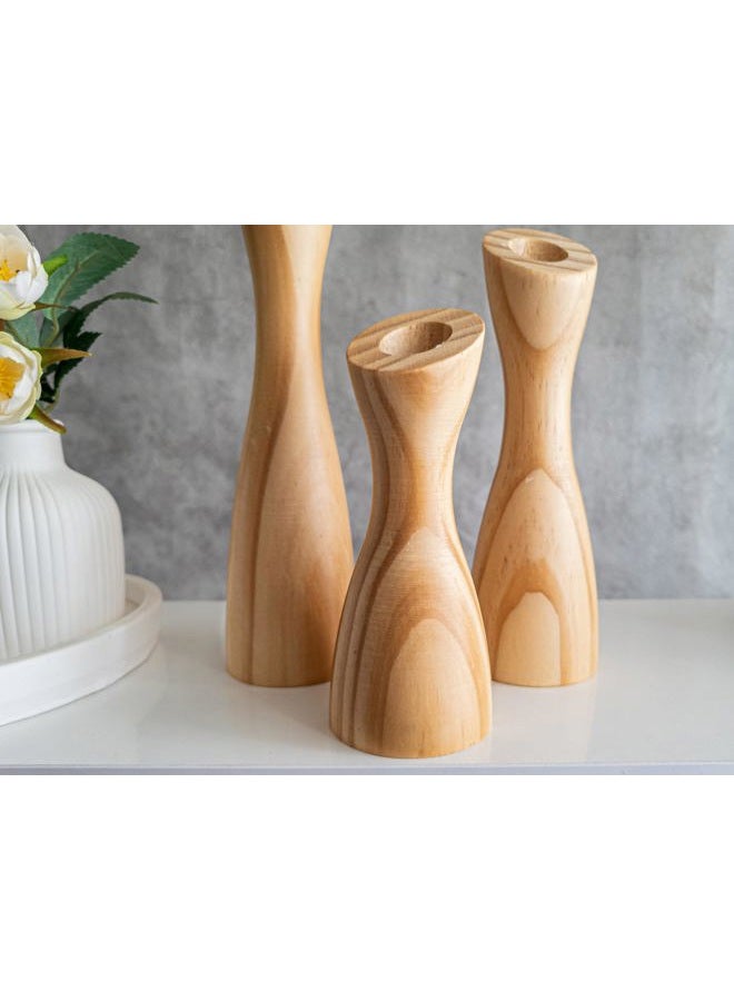 OLEEK Wooden Candle Holder Set to Suit Any Style of Decor - Durable & Easy to Clean Taper Candle Holders - Candle Living Room Set to Create A Warm Atmosphere - Set of 3 Wooden Candlestick Holders - Image 2
