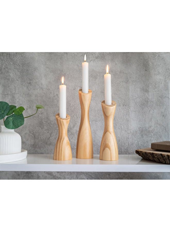 OLEEK Wooden Candle Holder Set to Suit Any Style of Decor - Durable & Easy to Clean Taper Candle Holders - Candle Living Room Set to Create A Warm Atmosphere - Set of 3 Wooden Candlestick Holders - Image 1