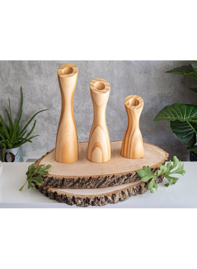 OLEEK Wooden Candle Holder Set to Suit Any Style of Decor - Durable & Easy to Clean Taper Candle Holders - Candle Living Room Set to Create A Warm Atmosphere - Set of 3 Wooden Candlestick Holders - Image 5