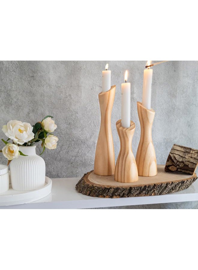 OLEEK Wooden Candle Holder Set to Suit Any Style of Decor - Durable & Easy to Clean Taper Candle Holders - Candle Living Room Set to Create A Warm Atmosphere - Set of 3 Wooden Candlestick Holders - Image 3