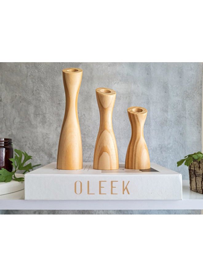 OLEEK Wooden Candle Holder Set to Suit Any Style of Decor - Durable & Easy to Clean Taper Candle Holders - Candle Living Room Set to Create A Warm Atmosphere - Set of 3 Wooden Candlestick Holders - Image 4
