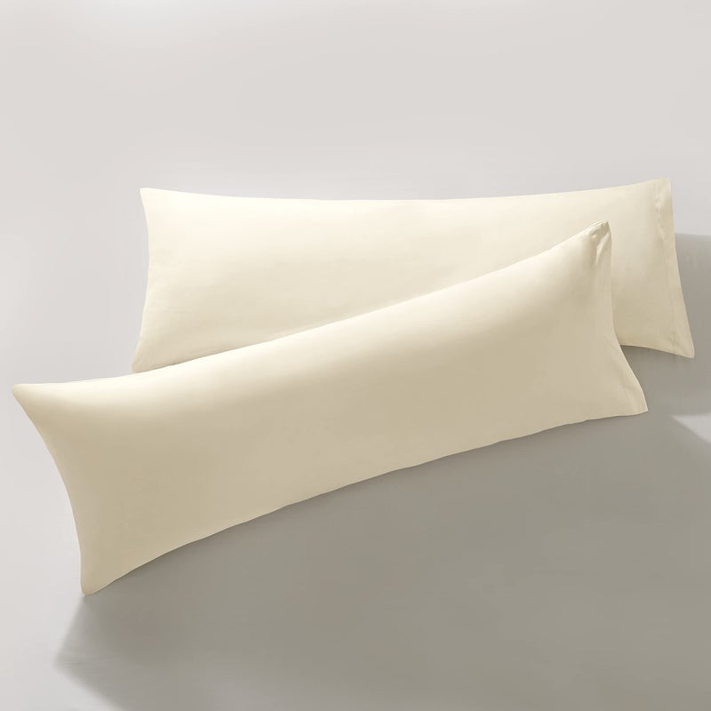 Milvowoc 2pcs وسادة جسم الألياف الدقيقة - 20 × 60 × 60 بوصة سادة الكريمة العاجية مجموعة الوسادة غير المنزلق غطاء وسادة مع امتصاص الرطوبة ومضاد للكتلة