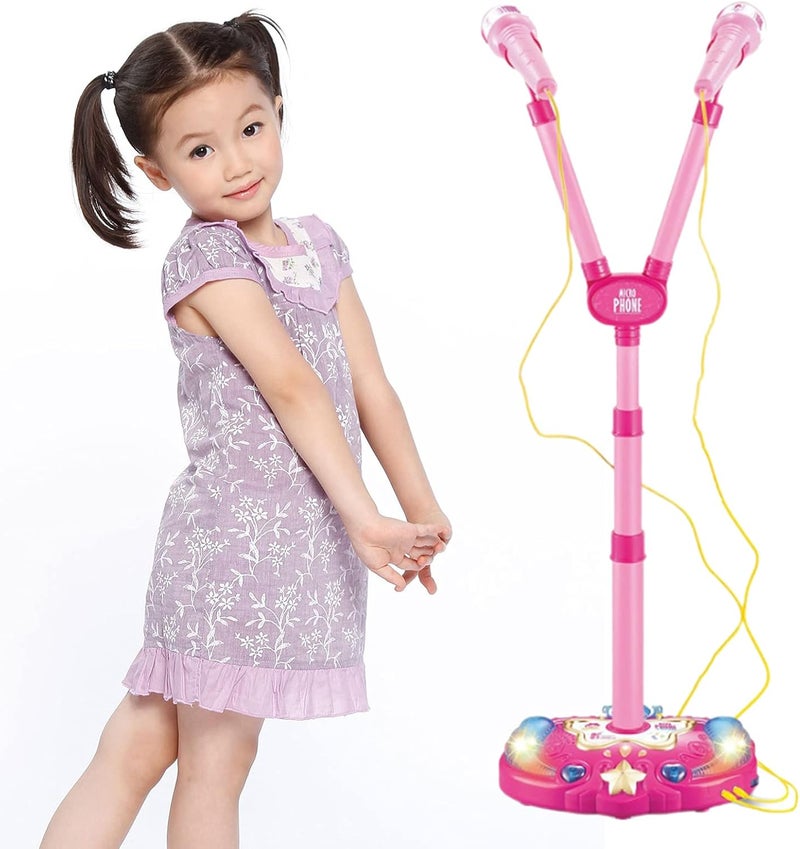 klarakoKids Karaoke Machine with Double Microphones Adjustable Stand Music Play Set Karaoke Players Toys Girl Gift Portable Microphone Musical Toys klarakoPink - Image 1