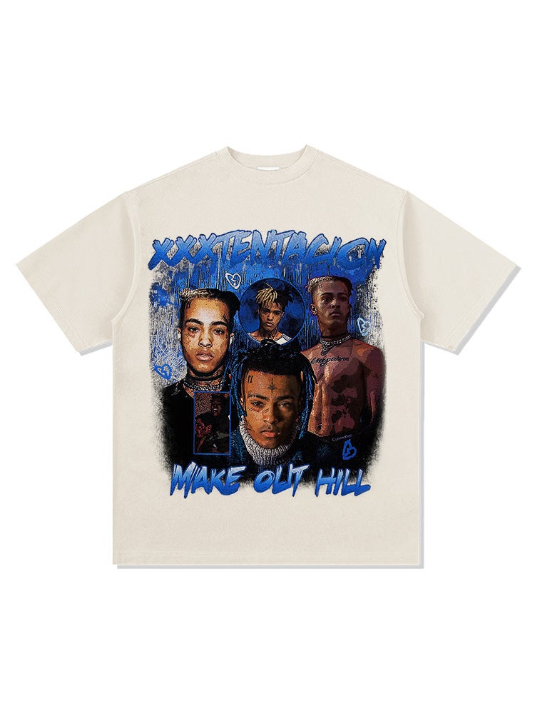 Hip hop rap XXX Tentacion HIPHOP and high street loose heavy T-shirt Vintage Short Sleeve - Image 5