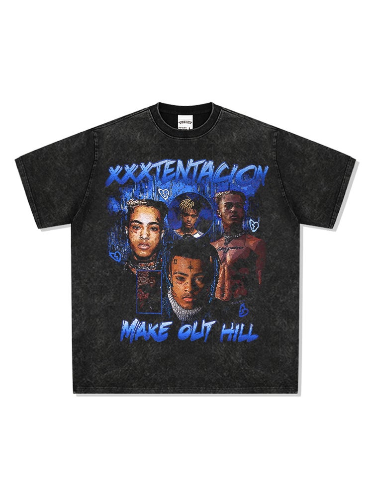 Hip hop rap XXX Tentacion HIPHOP and high street loose heavy T-shirt Vintage Short Sleeve - Image 2