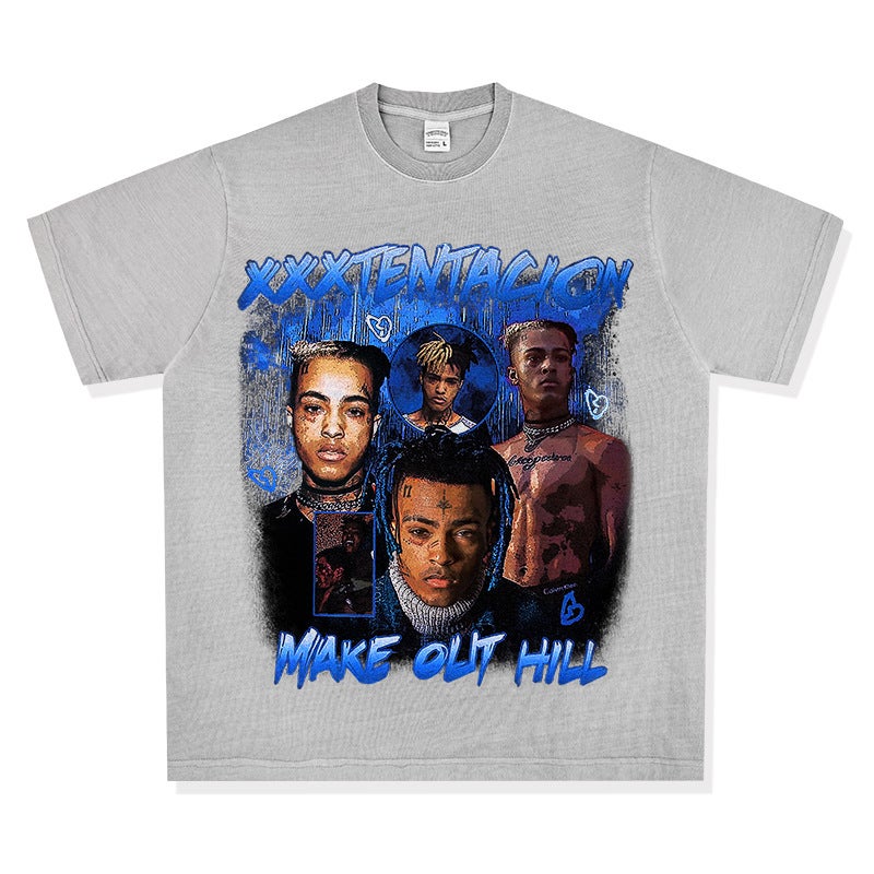 Hip hop rap XXX Tentacion HIPHOP and high street loose heavy T-shirt Vintage Short Sleeve - Image 1
