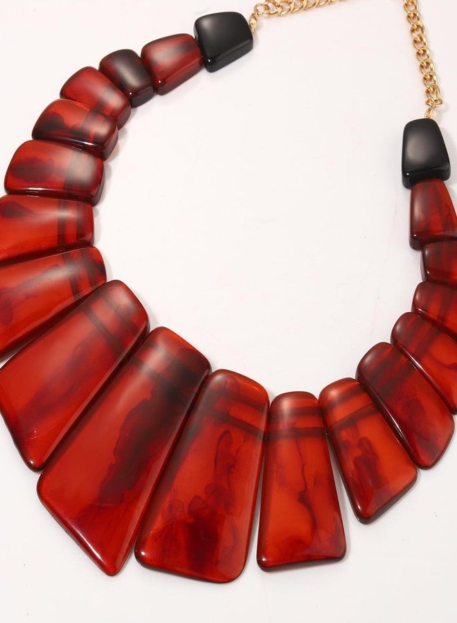HSWE Statement Acrylic Choker Necklace Earrings for Women Vintage Bohemian Resin Chunky Collar Choker Necklace Acrylic Dangle Earrings Geometric Tortoise Resin Jewelry Set - Image 4