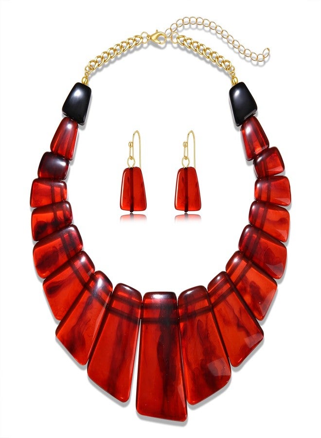 HSWE Statement Acrylic Choker Necklace Earrings for Women Vintage Bohemian Resin Chunky Collar Choker Necklace Acrylic Dangle Earrings Geometric Tortoise Resin Jewelry Set - Image 1