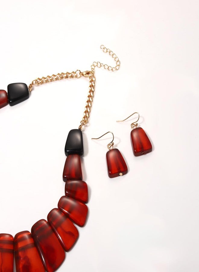 HSWE Statement Acrylic Choker Necklace Earrings for Women Vintage Bohemian Resin Chunky Collar Choker Necklace Acrylic Dangle Earrings Geometric Tortoise Resin Jewelry Set - Image 5