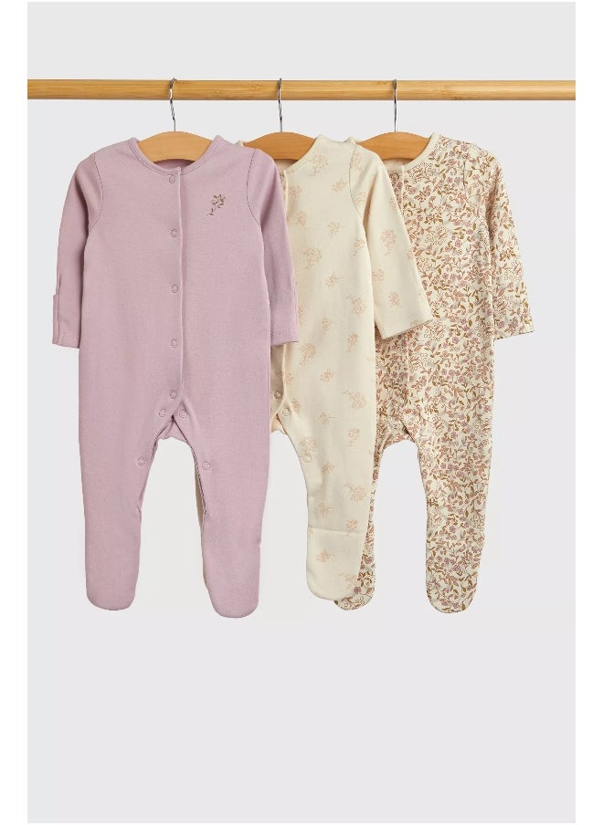 mothercare - Wild Flower Baby Sleepsuits - 3 Pack - Image 1