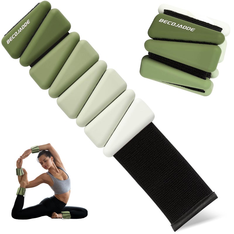 BECOJADDE Ankle Weights for Women Wrist Weights Set of 2 (1 lb Each) Adjustable Arm Leg Weight for Womens Men Suitable for Walking Swimming Running Pilates Yoga Gym, Gradient Green - Image 1