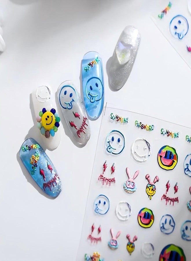 Dedyel Smile Nail Art Stickers Cute Nail Stickers Cartoon Nail Stickers 5D Embossed Smile Face Nail Stickers Kawaii Self-Adhesive Nail Stickers for Women Girls Kids Nail Art Decoration - Image 2