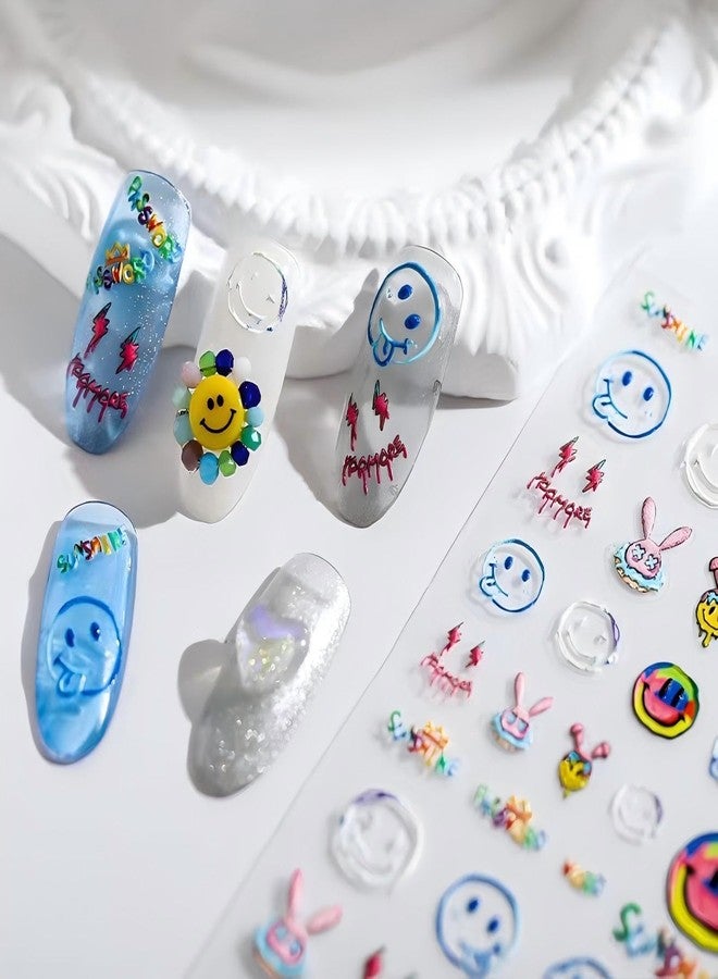 Dedyel Smile Nail Art Stickers Cute Nail Stickers Cartoon Nail Stickers 5D Embossed Smile Face Nail Stickers Kawaii Self-Adhesive Nail Stickers for Women Girls Kids Nail Art Decoration - Image 1