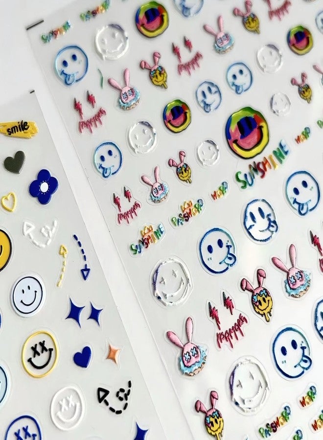 Dedyel Smile Nail Art Stickers Cute Nail Stickers Cartoon Nail Stickers 5D Embossed Smile Face Nail Stickers Kawaii Self-Adhesive Nail Stickers for Women Girls Kids Nail Art Decoration - Image 4