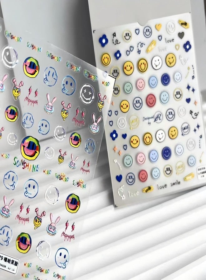 Dedyel Smile Nail Art Stickers Cute Nail Stickers Cartoon Nail Stickers 5D Embossed Smile Face Nail Stickers Kawaii Self-Adhesive Nail Stickers for Women Girls Kids Nail Art Decoration - Image 5