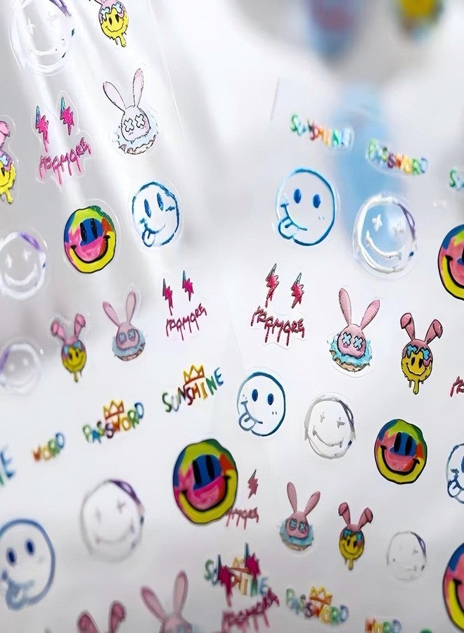 Dedyel Smile Nail Art Stickers Cute Nail Stickers Cartoon Nail Stickers 5D Embossed Smile Face Nail Stickers Kawaii Self-Adhesive Nail Stickers for Women Girls Kids Nail Art Decoration - Image 3