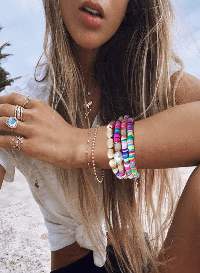 ARATLENCH Heishi Surfer Necklaces Bracelets -Colorful Vinyl Disc Beads Love Necklace Boho Rainbow Stack Stretch Friendship Bracelet Necklaces Set for Women - Image 2