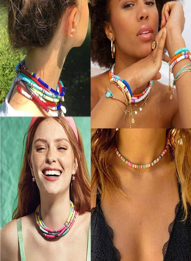 ARATLENCH Heishi Surfer Necklaces Bracelets -Colorful Vinyl Disc Beads Love Necklace Boho Rainbow Stack Stretch Friendship Bracelet Necklaces Set for Women - Image 4