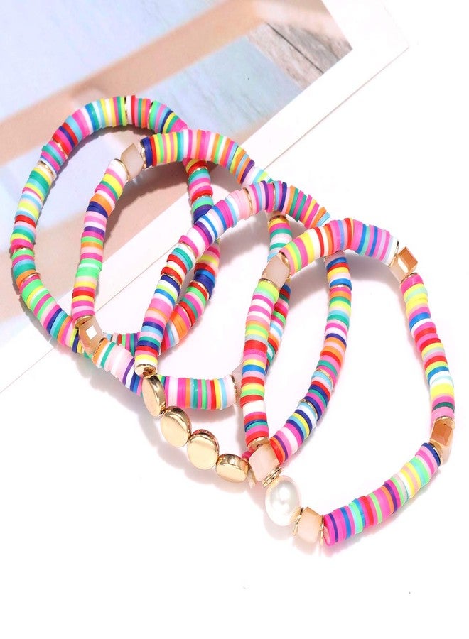 ARATLENCH Heishi Surfer Necklaces Bracelets -Colorful Vinyl Disc Beads Love Necklace Boho Rainbow Stack Stretch Friendship Bracelet Necklaces Set for Women - Image 5