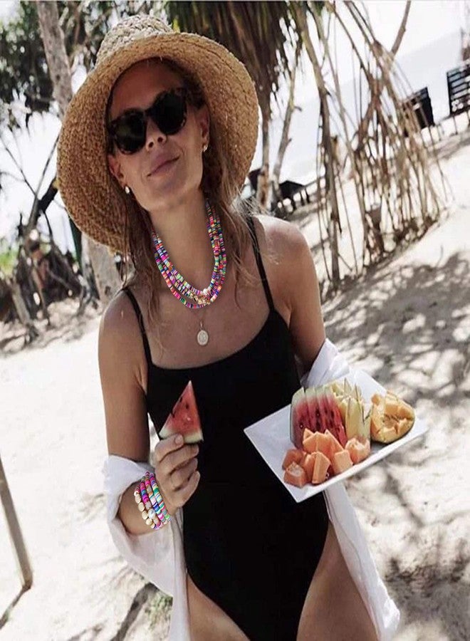 ARATLENCH Heishi Surfer Necklaces Bracelets -Colorful Vinyl Disc Beads Love Necklace Boho Rainbow Stack Stretch Friendship Bracelet Necklaces Set for Women - Image 3